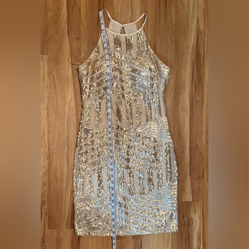EUC, Sequin Hearts Gold Sequin Halter Minidress, Size Junior’s 3 - Picture 6 of 10